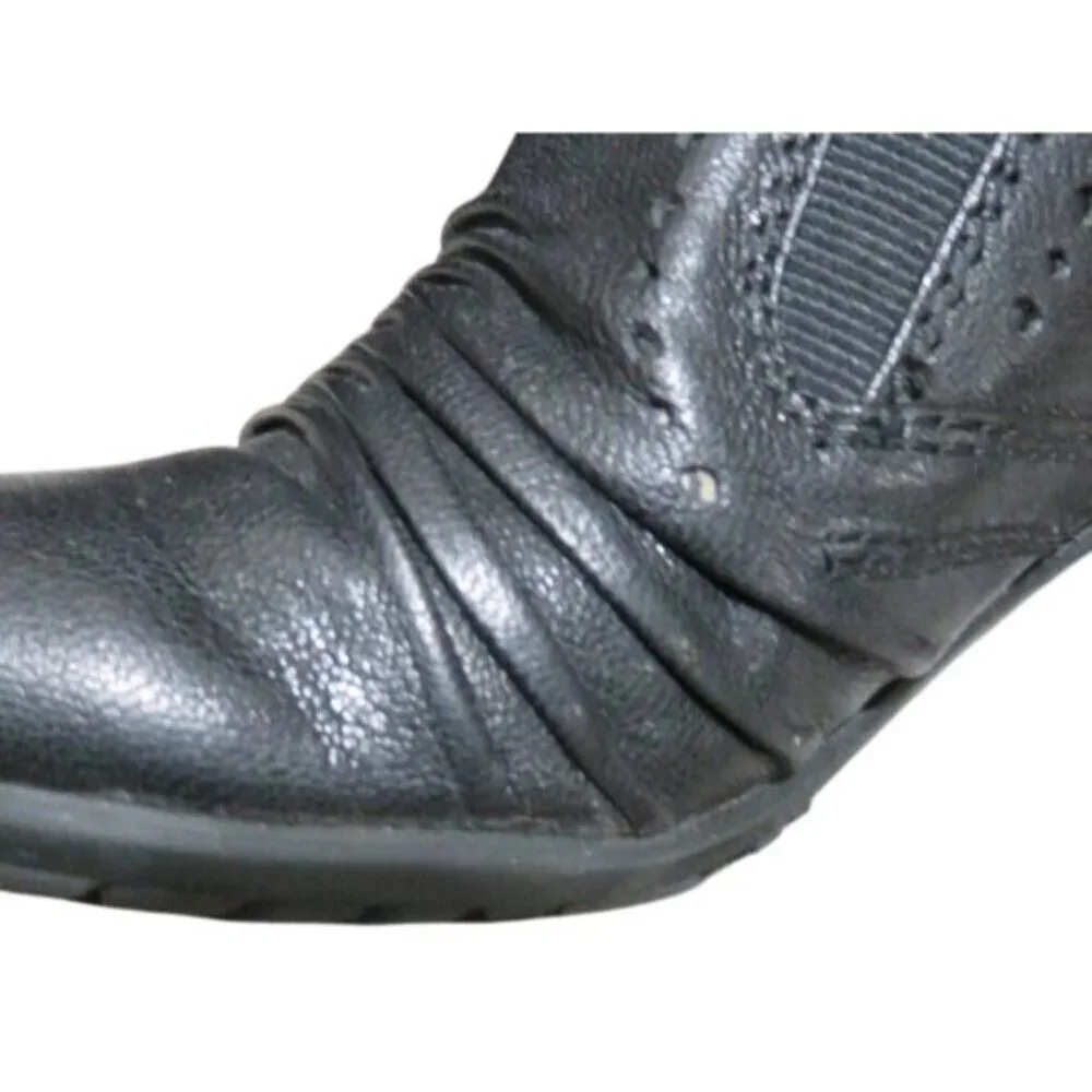 Bare traps Classic Black Quality Ruched leather stacked heel ankle boots
